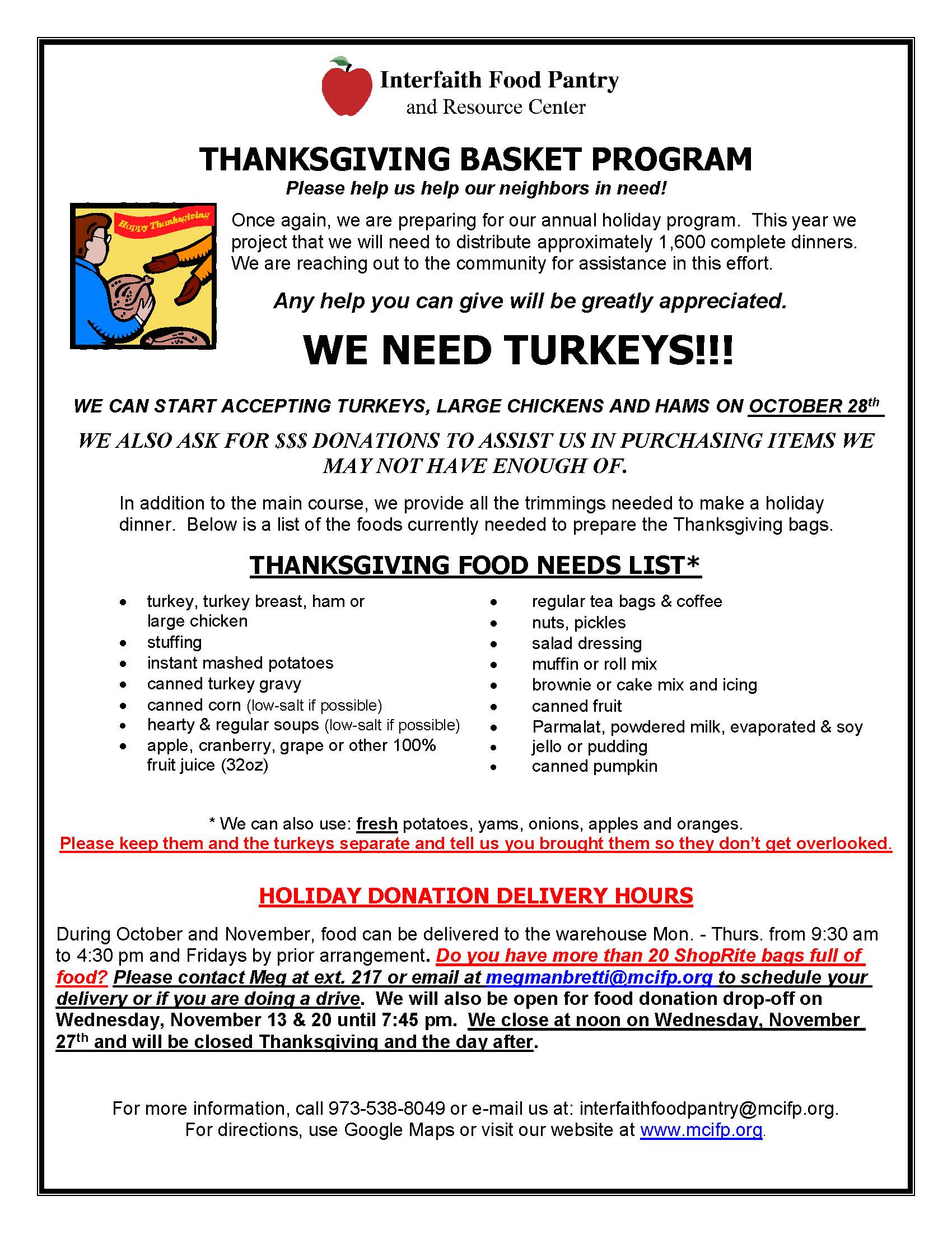 Thanksgiving Basket Program Interfaith Food Pantry